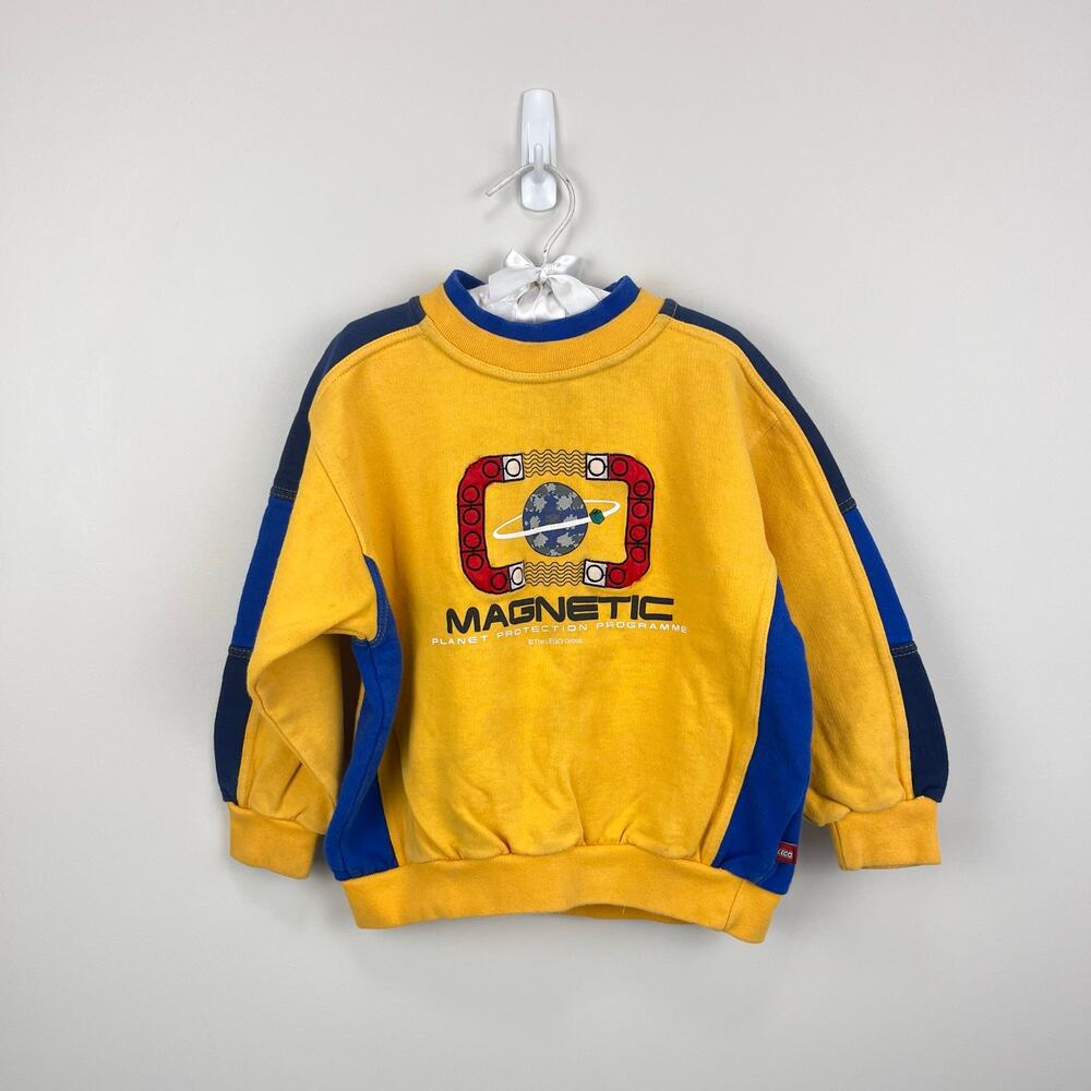 Vintage Lego Kids Wear Yellow Blue Magnetic Space Sweatshirt 3-4